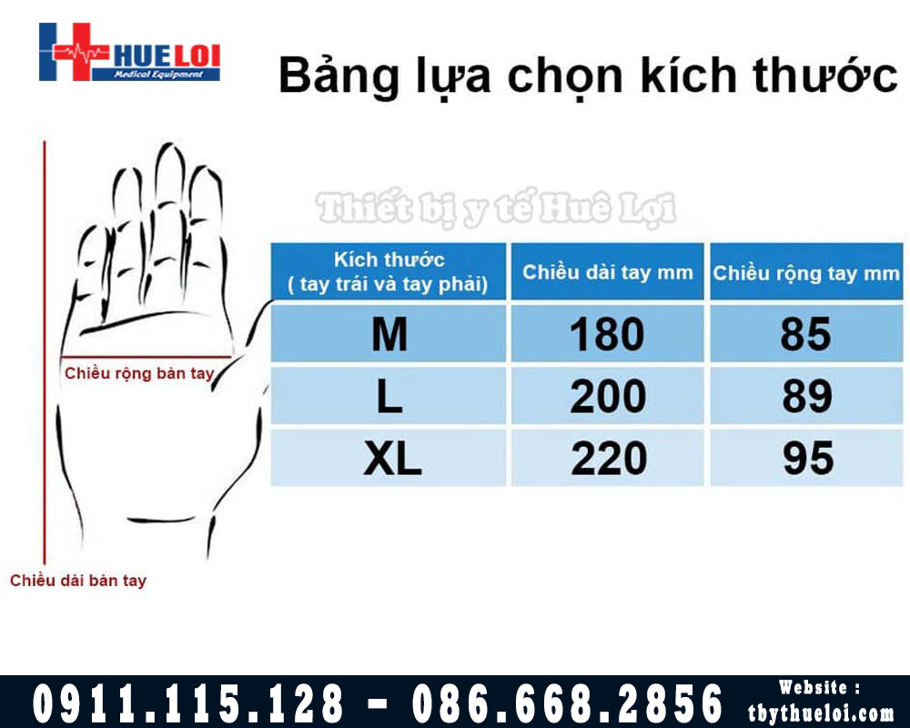 kích cỡ găng tay tập phục hồi chức năng