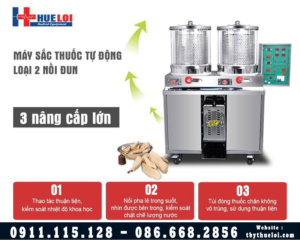 máy sắc thuốc đóng gói tự động loại 2 nồi đun